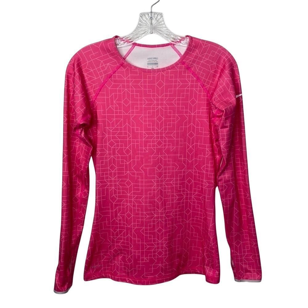 Nike Pro Hyperwarm Crew II Print Base Layer Pink Long Sleeve Top Size Small S